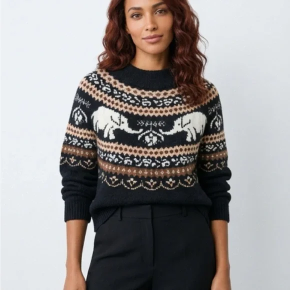 Nellie fair Isle Free people elephant Black and Brown Sweater size S/P - Picture 4 of 10